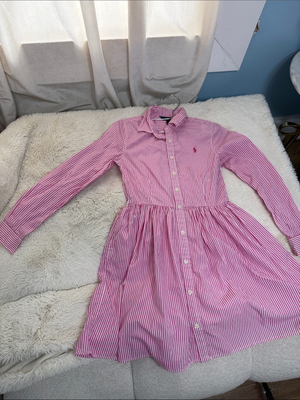 Ralph Lauren Pink & White Striped Collared Shirt Dress